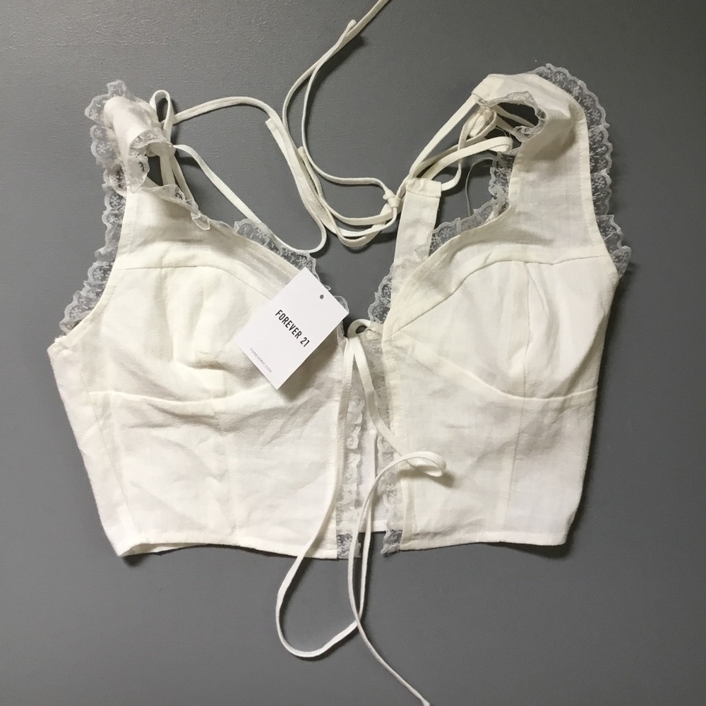 Forever 21 Lace-Trim Tie-Front Crop Bustier Top